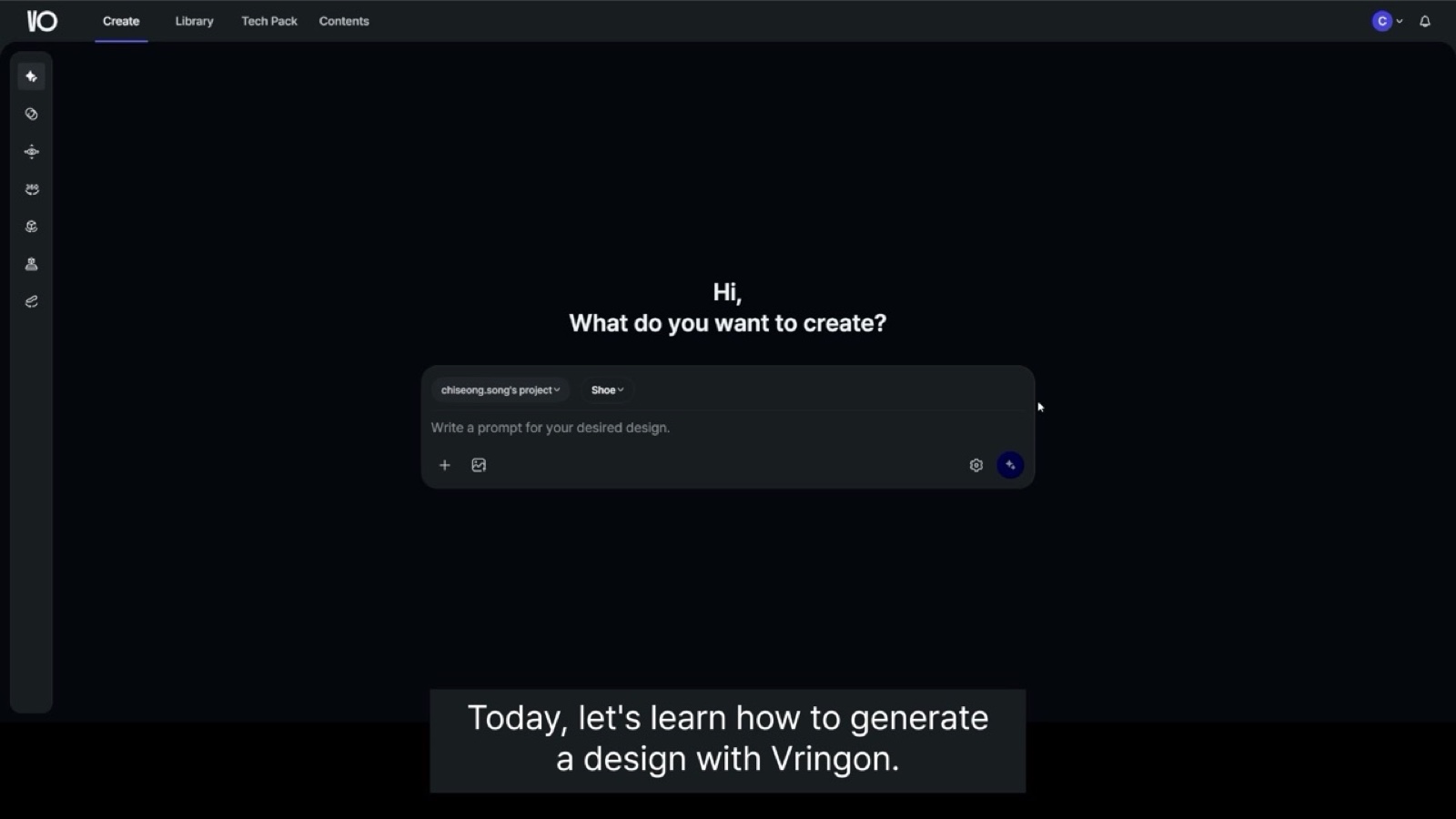 VRING:ON Create 화면 - 프롬프트 입력